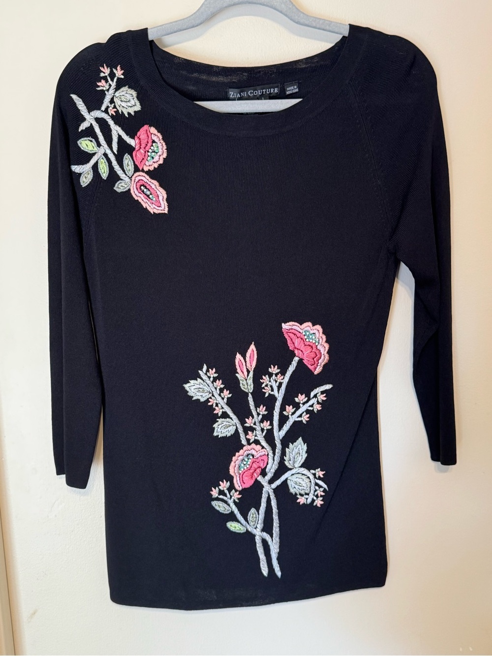 Ziani Couture Black Sweater Floral Embroidery New With Tags Office Party